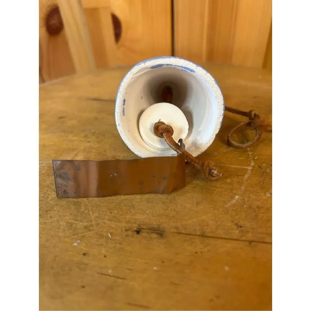 Vintage Pottery Wind Chime Bell Signed Olwer Hand Painted Copper (8225)